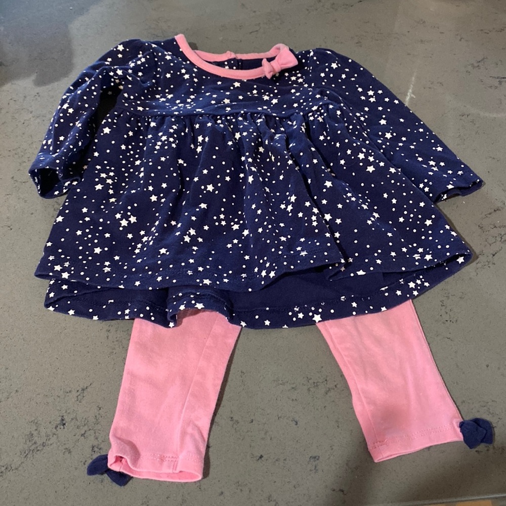 Pink and navy long pants and long sleeve set